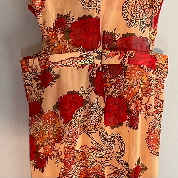 Queen Marie, 2XL, Mesh, Red Dragon/Flower, Jumpsuit, Cutouts, Zipper, Elastic - Picture 12 of 16